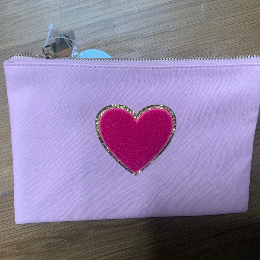 NWT Pink Pencil or Cosmetic Pouch with Heart Patch